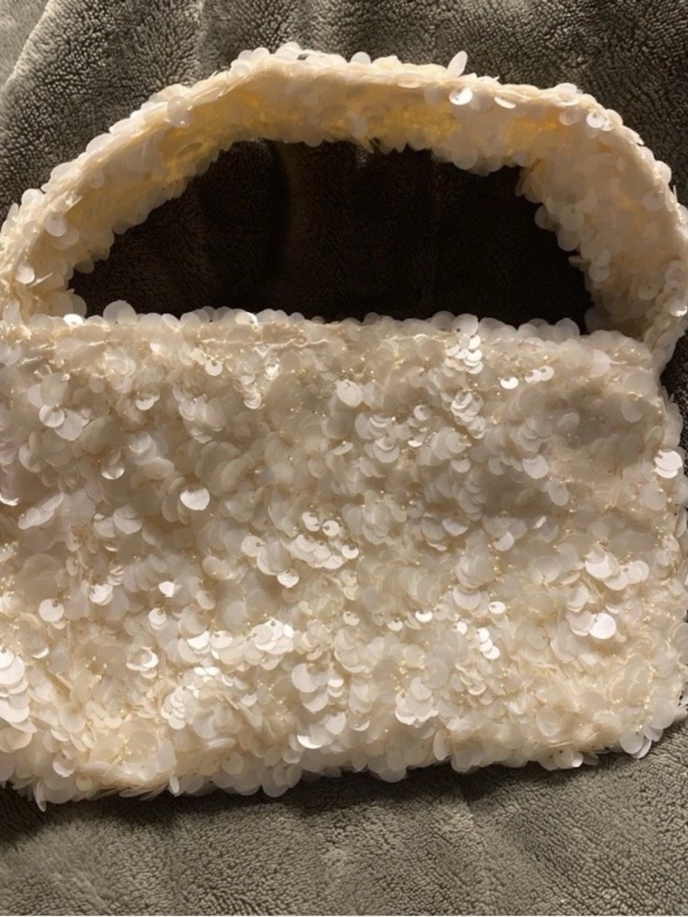 Sequin-Embellished Cream Handheld Key & Card Holder